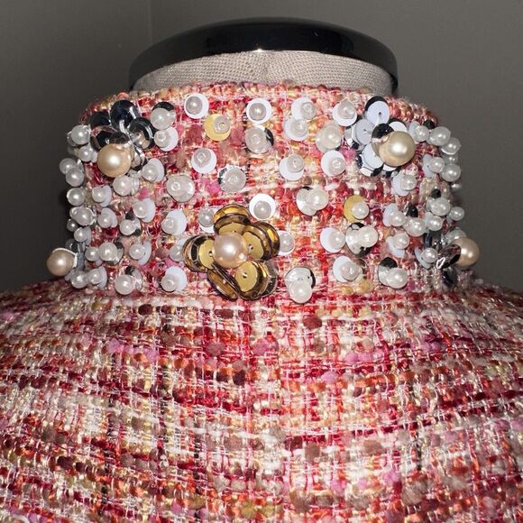 Chico's Orange Embellished Collar AND Cuffs Tweed Jacket Women's Size 1 EUC - Picture 9 of 11